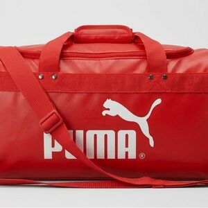 Vintage 80s PUMA Red Vinyl Duffle Bag Gym Travel Team Bag Retro RARE PVC
